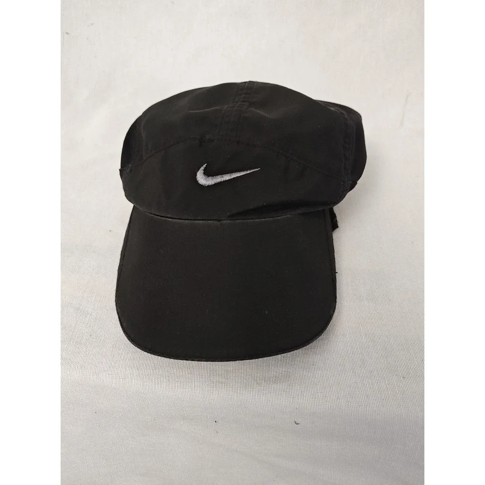 Nike 5 Five Panel Hat‎ Fit Dry Black Single Swoosh RARE Grey Tag 90s vintage